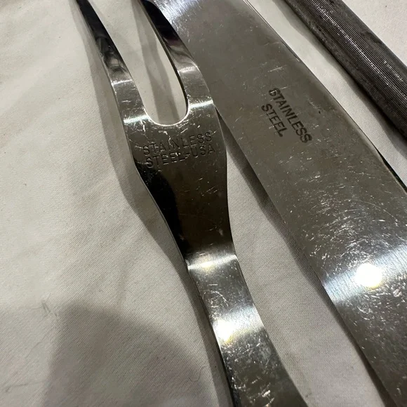 Vintage Three Piece Carving Set Butterscotch Bakelite Handle - Picture 3 of 11